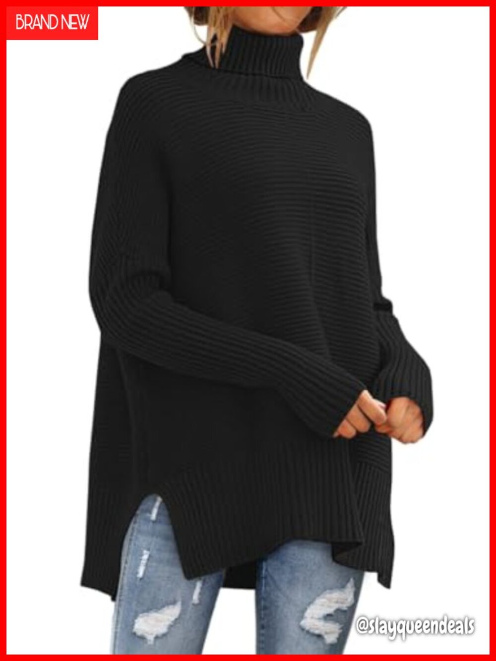 Oversized Turtleneck Batwing Sleeve Chunky Knit Pullover Sweater